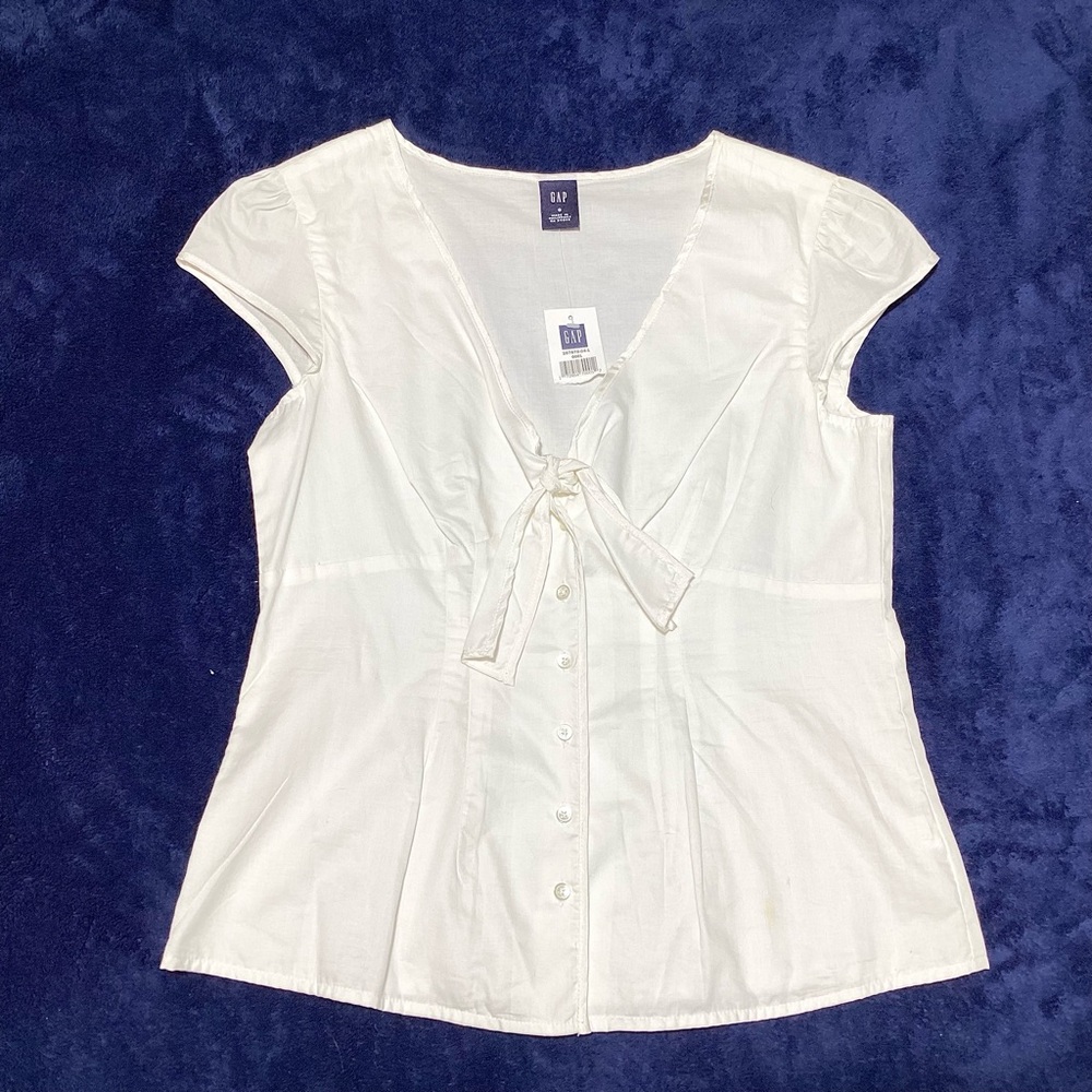 GAP Size S White Button-Down Cap Sleeve Blouse NWT